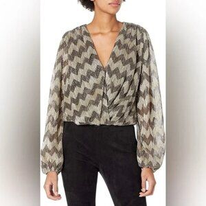 ASTR The Label Primmadonna Surplice Wrap Blouse Black and Gold Plated